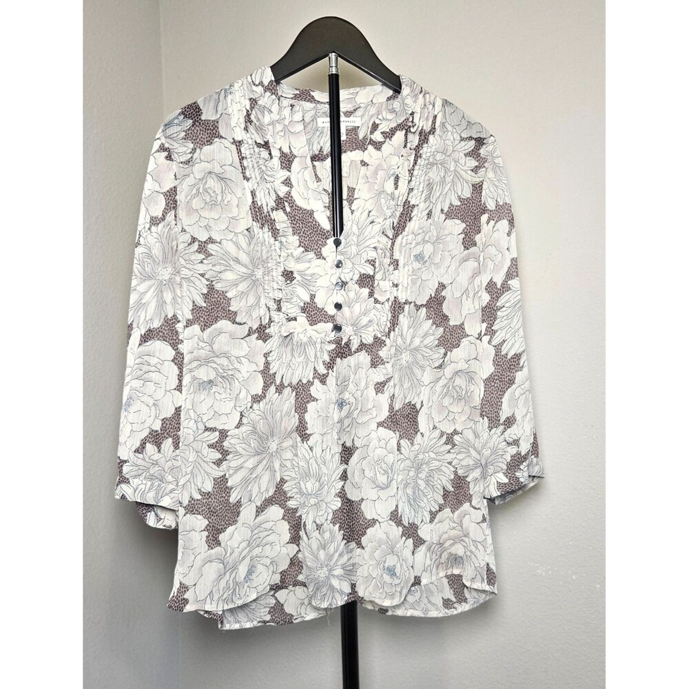 Banana Republic Womens Blouse Large Floral Boho Peasant Top Lightweight 3/4 Slee